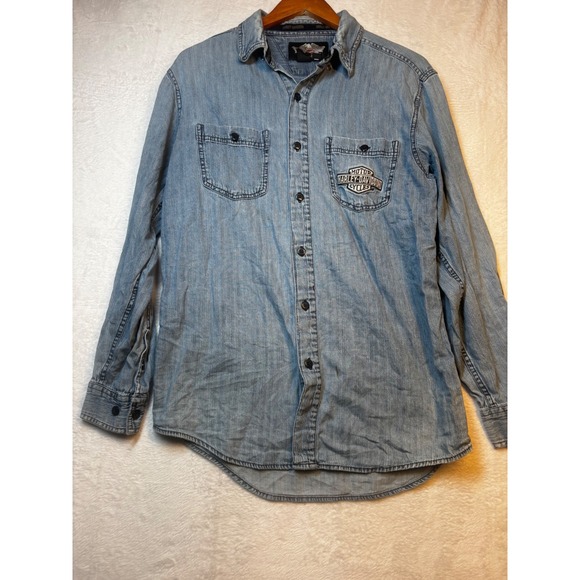 Harley-Davidson Other - Harley‎ Davidson Denim Shirt Mens Long Sleeve Button Up V Twin Power Embroidered